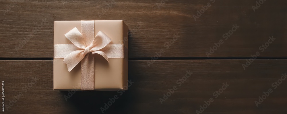 Charming rustic gift box with a delicate ribbon on a weathered wooden surface, perfect for special occasions. Charming rustic gift box with a delicate ribbon on a weathered wooden surface, perfect for special occasions.