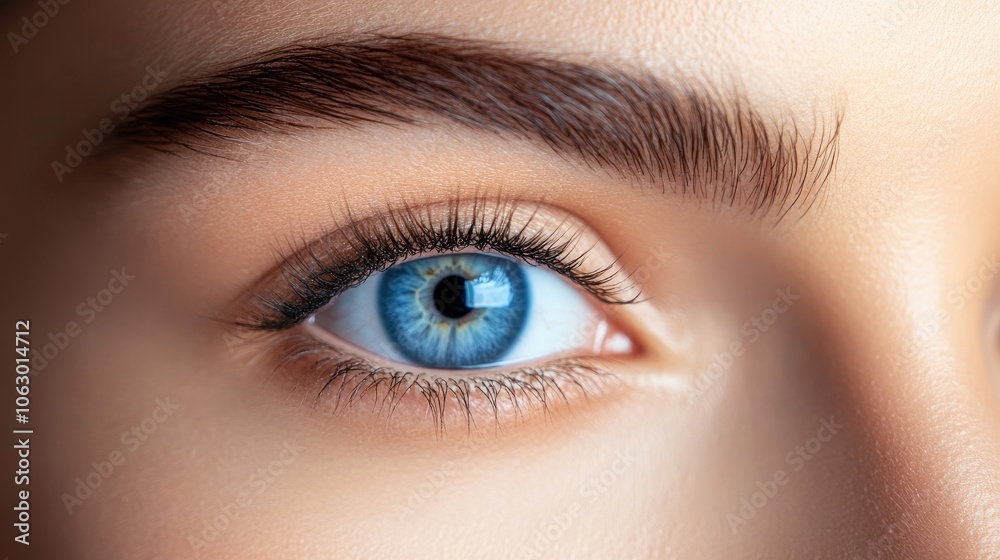 Close-up of the mesmerizing blue eyes of an adult woman, highlighting the beauty of her blue eyes with captivating detail and ample copy space for creative use. Close-up of the mesmerizing blue eyes of an adult woman, highlighting the beauty of her blue eyes with captivating detail and ample copy space for creative use.