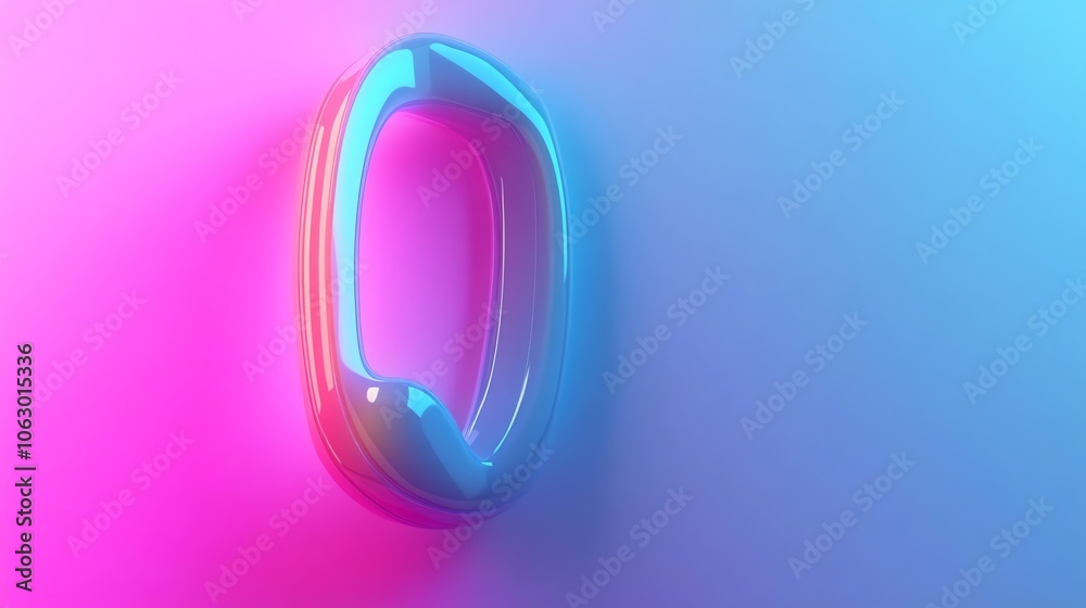 A 3D rendering of a neon pink and blue letter O. A 3D rendering of a neon pink and blue letter O.