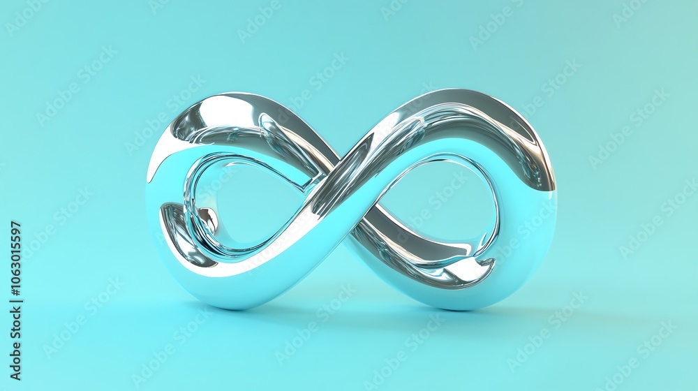 A shiny, chrome infinity symbol on a blue background.