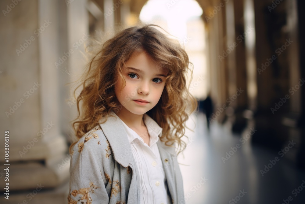 portrait of a beautiful little girl with curly hair in the city portrait of a beautiful little girl with curly hair in the city