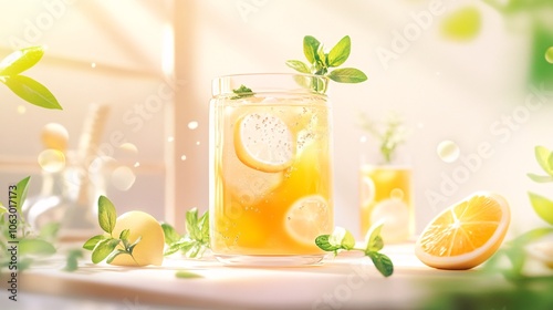 Refreshing Energy Drink with Fresh Herbs and Citrus