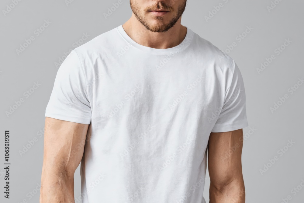 Man's torso in a plain white t-shirt Man's torso in a plain white t-shirt