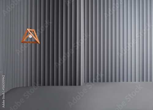 Decorative grey wall background and lamp concept, chair sofa and furniture design. Dark color floor.