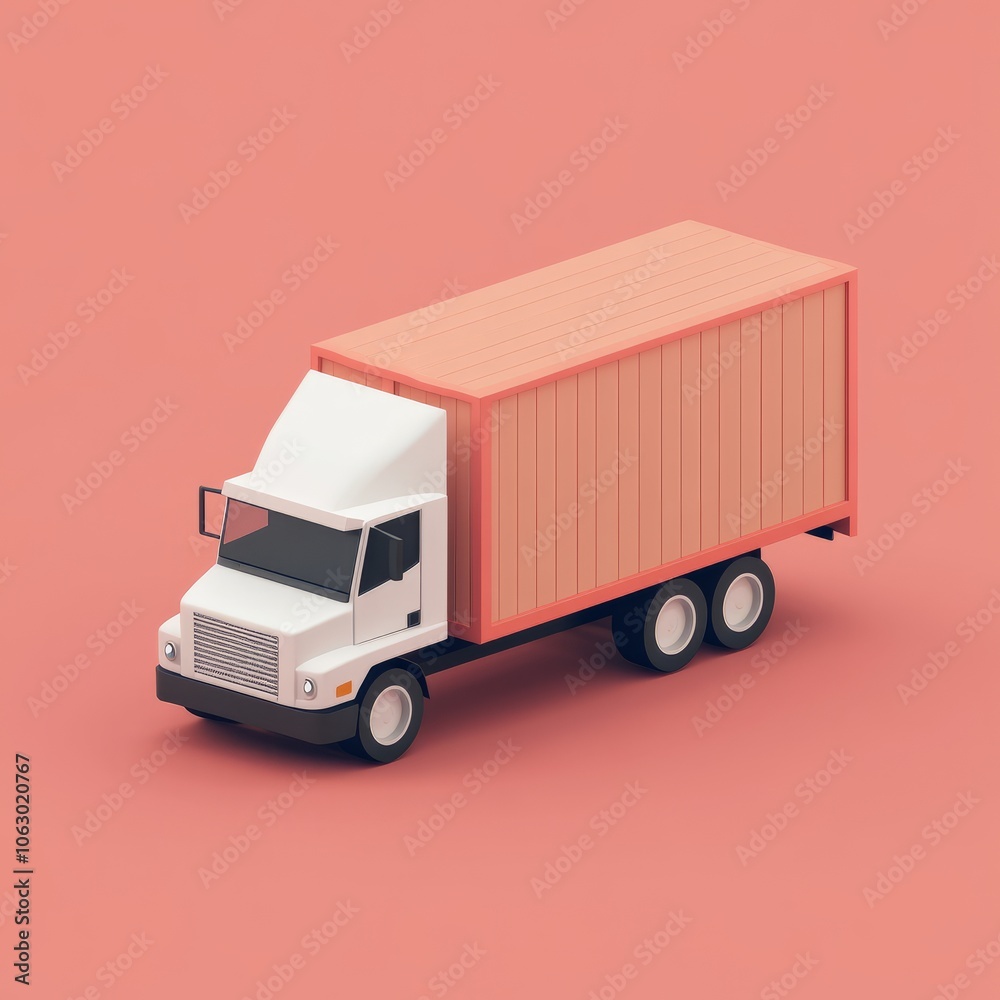 A stylized delivery truck with a container on a pink background. A stylized delivery truck with a container on a pink background.