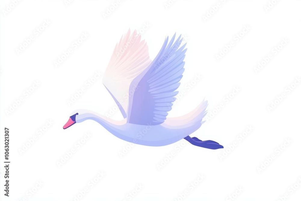 Obraz premium Cartoon hand drawn illustration of swan flying in the air on white background