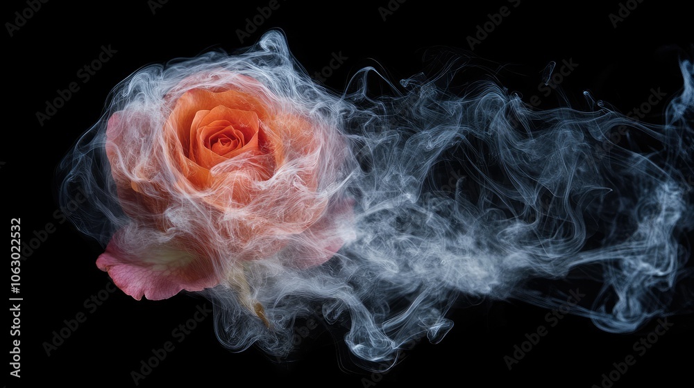Obraz premium Ethereal Rose with Smoky Swirls on Black Background