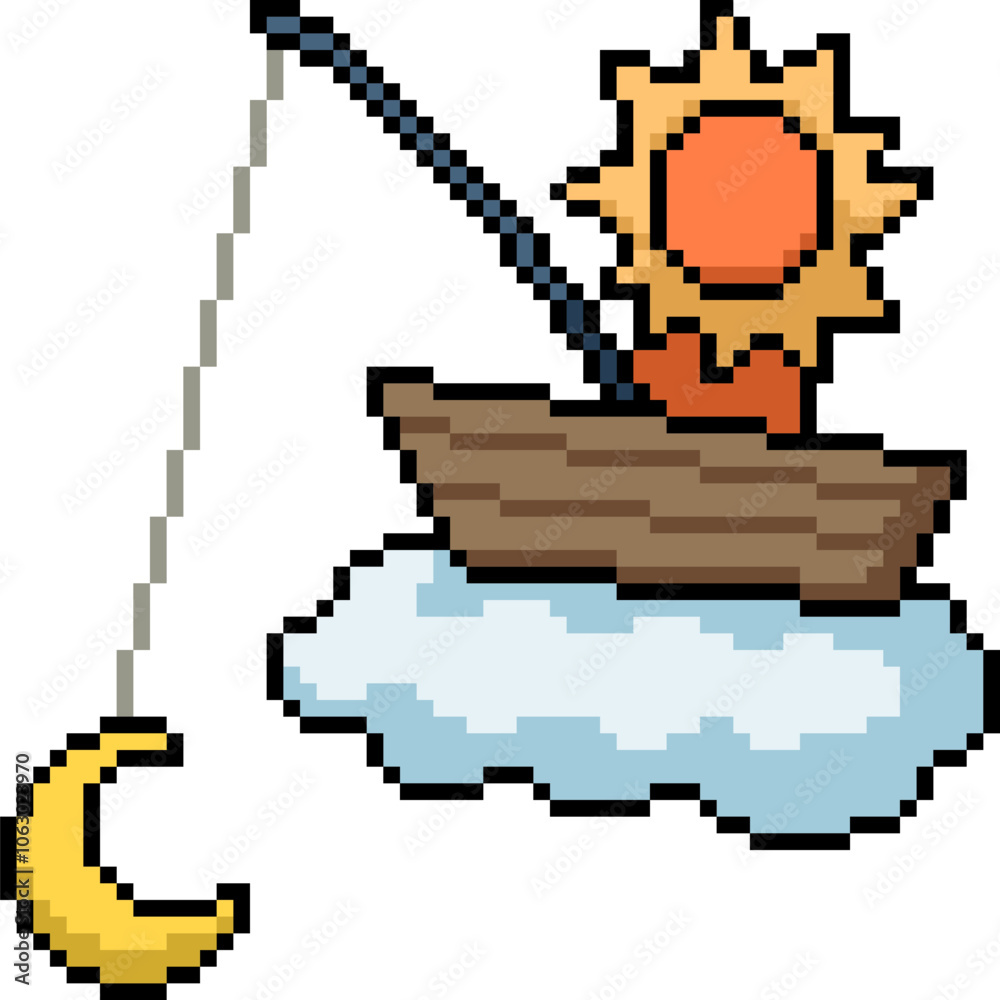 Obraz premium pixel art of sun fishing moon