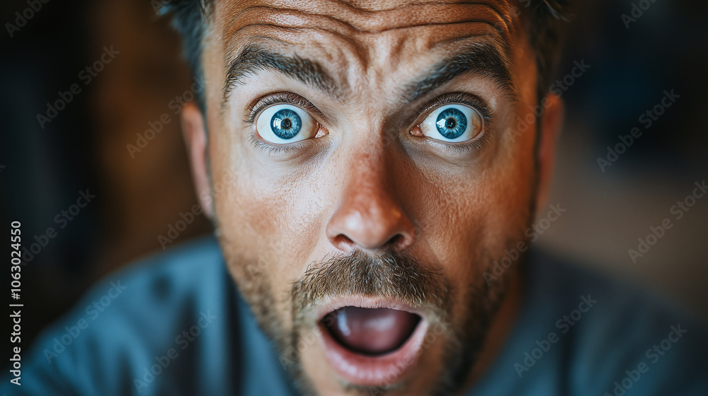 Closeup portrait of an amazed man with a surprised expression on his face Closeup portrait of an amazed man with a surprised expression on his face
