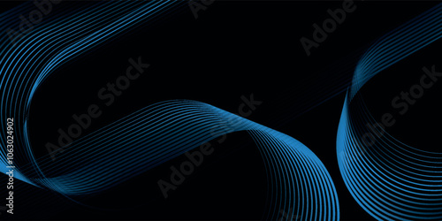 Dark blue abstract background with glowing geometric lines. Modern shiny blue diagonal rounded lines pattern.