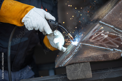 Wallpaper Mural Welder joining metal using mig mag technique in workshop Torontodigital.ca