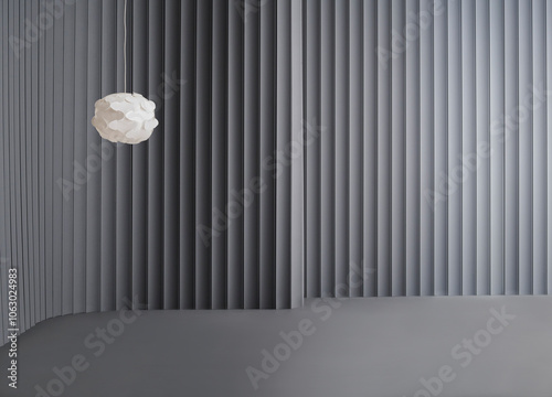 Decorative grey wall background and lamp concept, chair sofa and furniture design. Dark color floor.