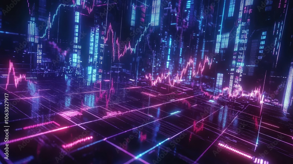Futuristic Data Visualization with Digital Graphs and Lines