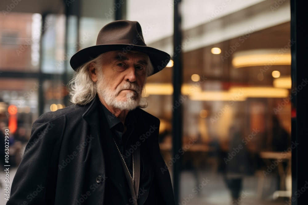 Portrait of an old man in a hat in the city. Portrait of an old man in a hat in the city.