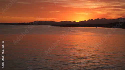 Egypt Sinai Peninsula. A picturesque sunset on the seashore.