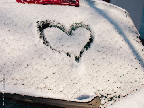Wallpaper Mural Close-up. Heart drawn in snow on the rear window of a car. Torontodigital.ca