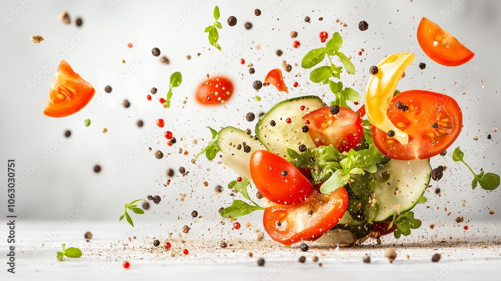 Fresh Ingredients Falling in Mid Air