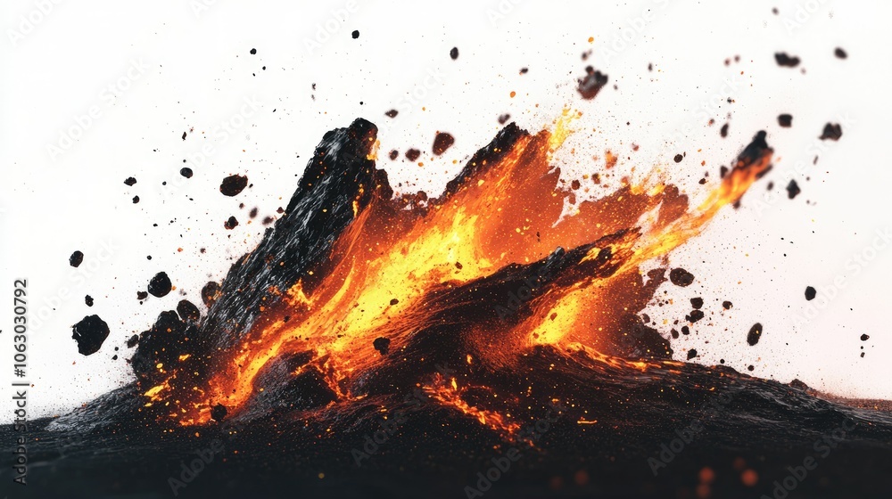 Erupting Volcano with Fiery Lava and Ash Clouds Erupting Volcano with Fiery Lava and Ash Clouds