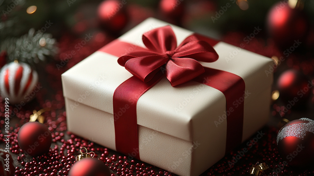 Gift box tied with a red ribbon and bow Gift box tied with a red ribbon and bow