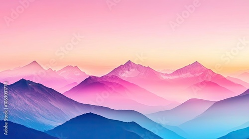 Colorful mountain range at sunset with soft pastel hues, serene and captivating view.