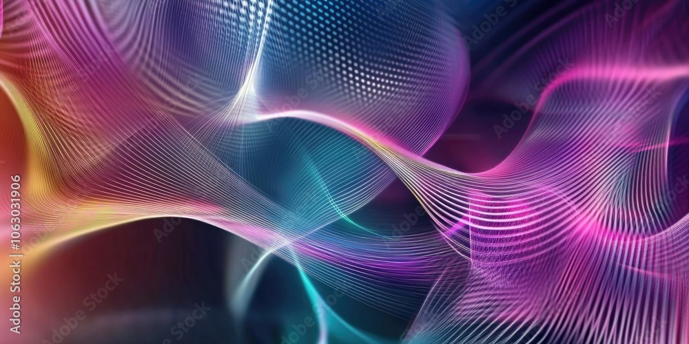 Vibrant Neon Abstract Background with Swirling LED Waves for Digital Design