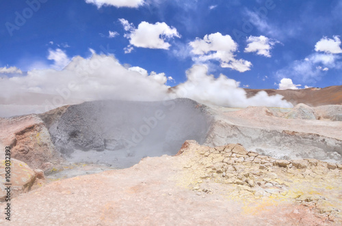  Geyser field Sol de Manana, Altiplano, Bolivia, South America. photo