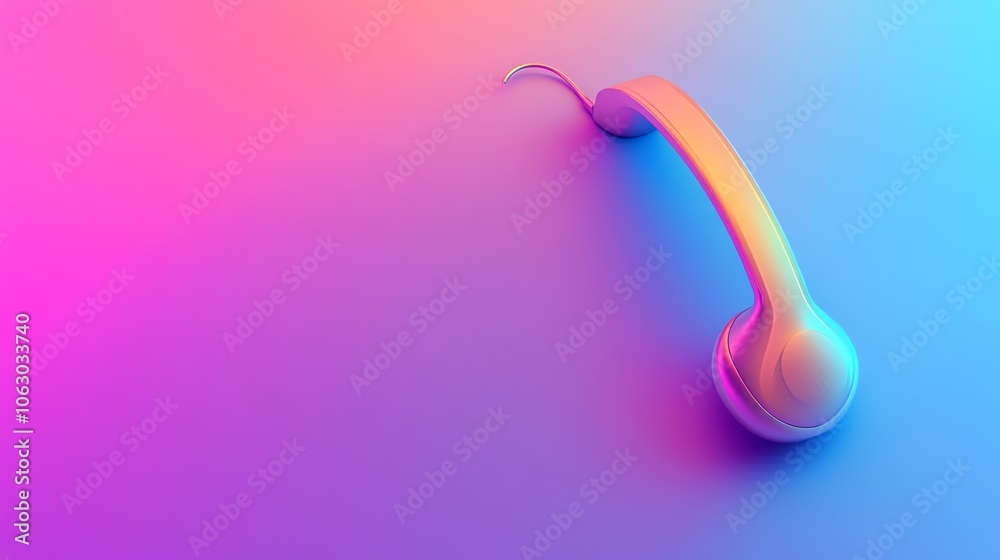 A pair of headphones are lying on a blue and pink gradient background. A pair of headphones are lying on a blue and pink gradient background.