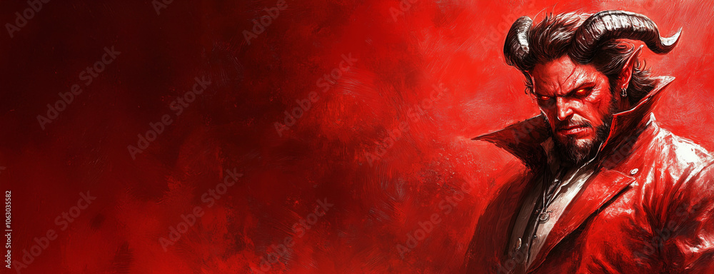 Dramatic Illustration of a Demon with Intense Red Background Dramatic Illustration of a Demon with Intense Red Background
