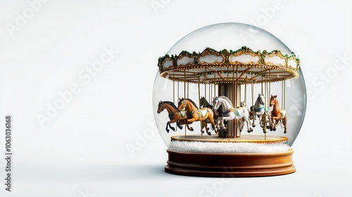 Christmas Snow Globe with Carousel Horses