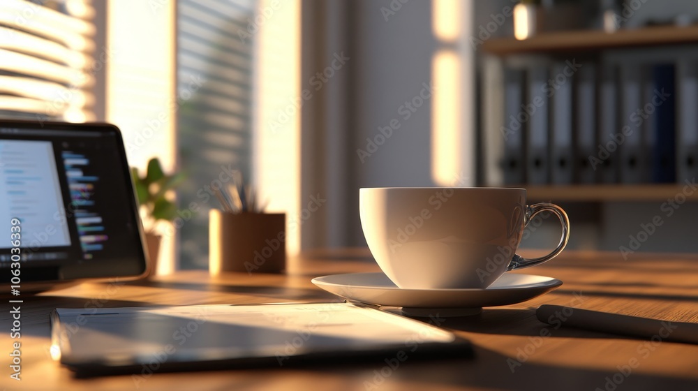 Morning vibes in a tech business office with a fresh cup of coffee to spark creativity Morning vibes in a tech business office with a fresh cup of coffee to spark creativity