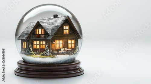 Miniature House in a Snow Globe with Lights