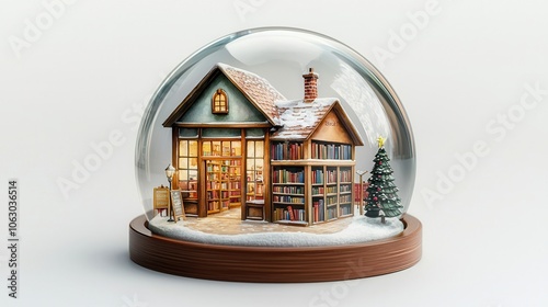 Christmas Snow Globe with Bookstore and Christmas Tree