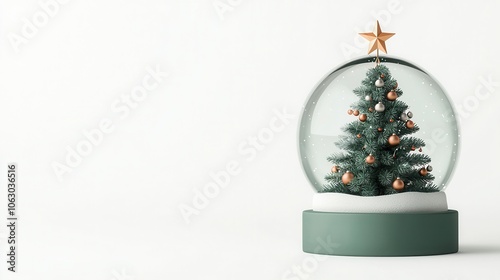 Christmas Snow Globe with Decorated Christmas Tree and Snowflakes