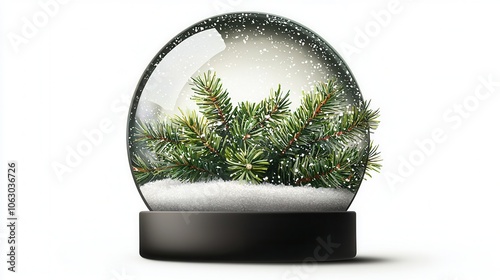 Snow Globe with Pine Branches and Snowflakes