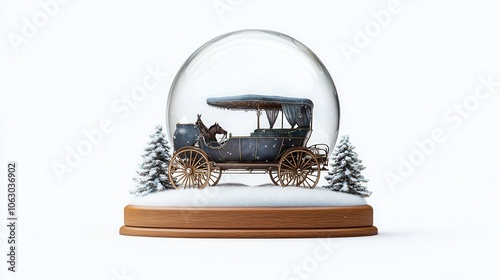 Vintage Horse Drawn Carriage in a Glass Snow Globe Ornament