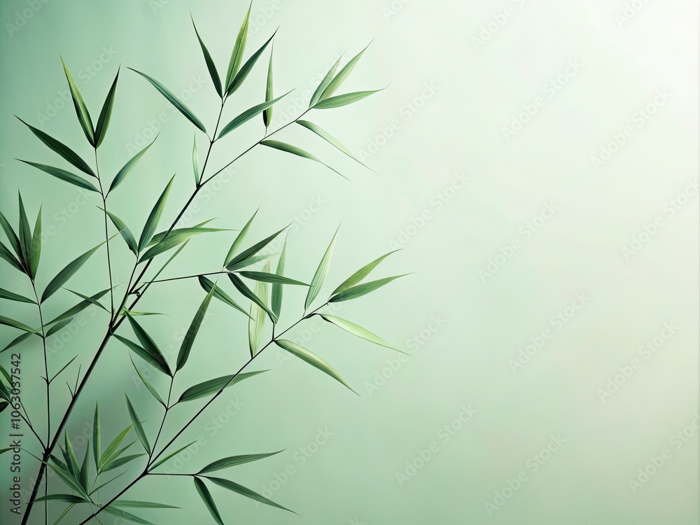 Fototapeta premium Minimalist Bamboo Serenity - Tranquil Ink Lines and Soft Gradient of Pale Green for Elegant Decor