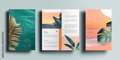 Professional cover designs for annual reports, catalogs, magazines, flyers, and booklets.  Includes a brochure template layout in A4 format. photo