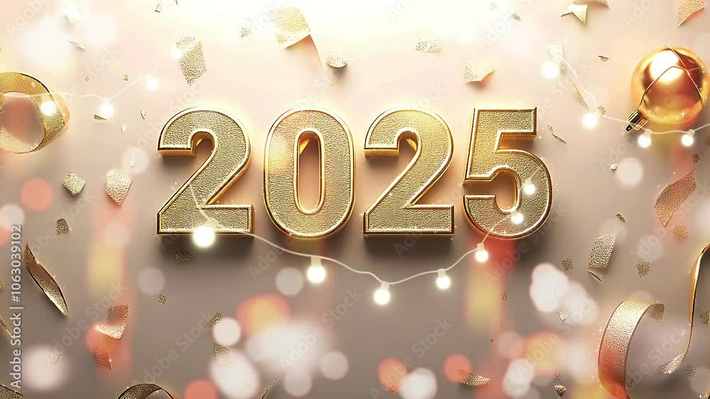animation 2025 with bokeh light and sparkle light for happy new year decoration background.