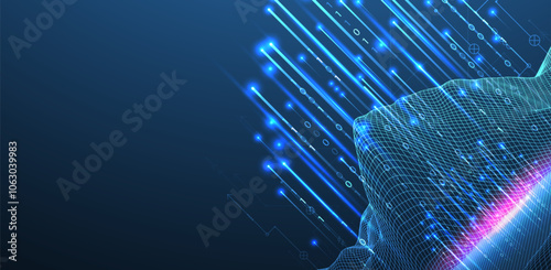 Big Data. Abstract digital futuristic wireframe vector illustration on technology background. Data mining and management concept. Hand drawn art.