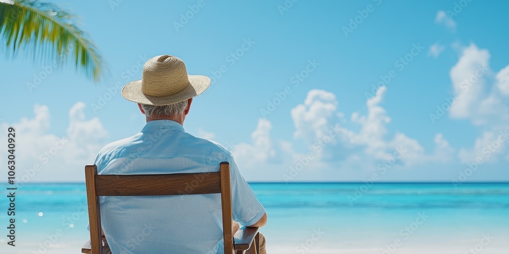 Fototapeta premium Relaxation by the beach under the sun, enjoying tranquility and beautiful scenery.