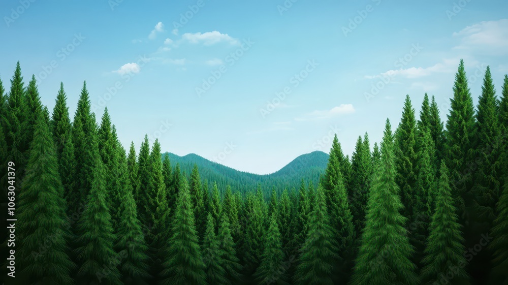 Fototapeta premium Mesmerizing forest scene under a vast open sky, embracing the tranquility of stillness and nature's beauty.