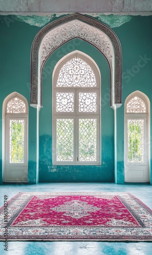 Wallpaper Mural Interior of a mosque with a large arched window and a prayer rug. Torontodigital.ca