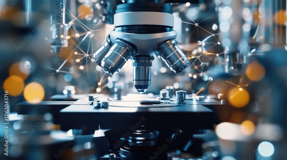 A close-up, detailed photograph of a microscope A close-up, detailed photograph of a microscope