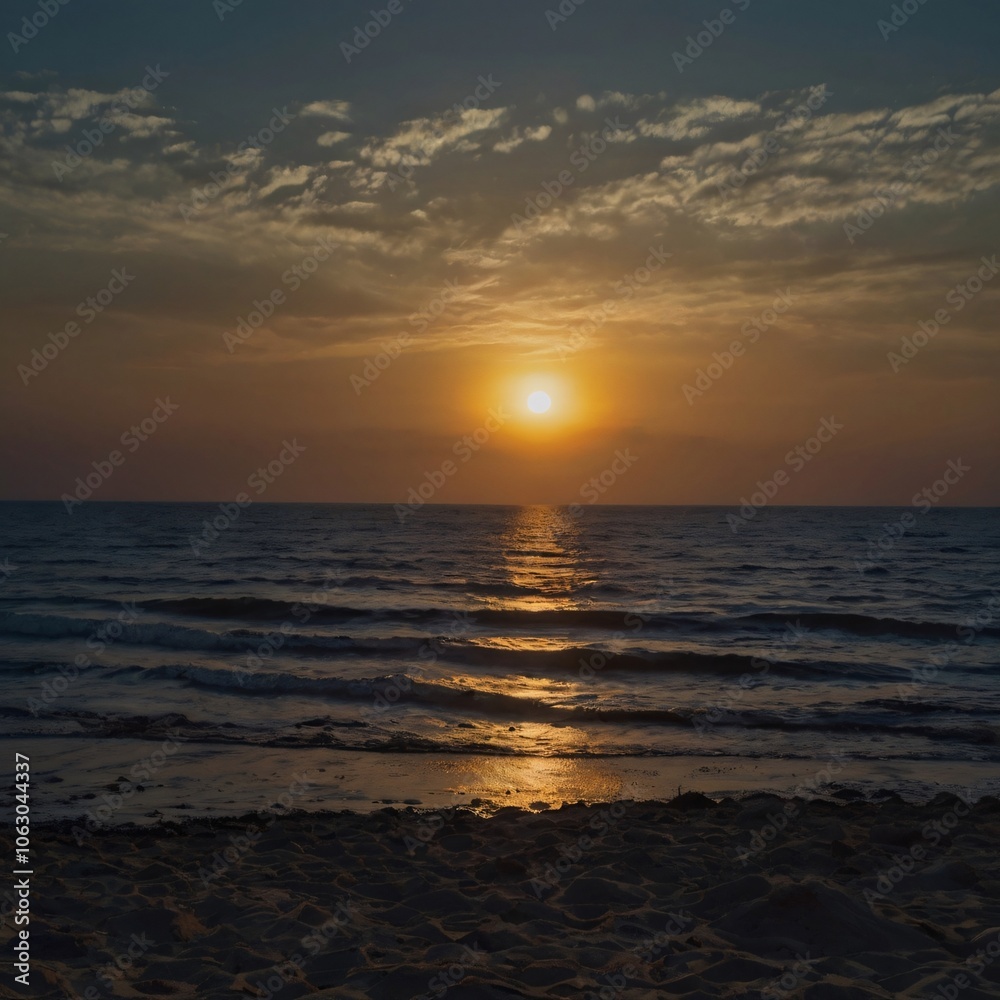 Sunset in the afternoon on the beach creates a calm atmosphere with the blowing of the beach breeze Sunset in the afternoon on the beach creates a calm atmosphere with the blowing of the beach breeze