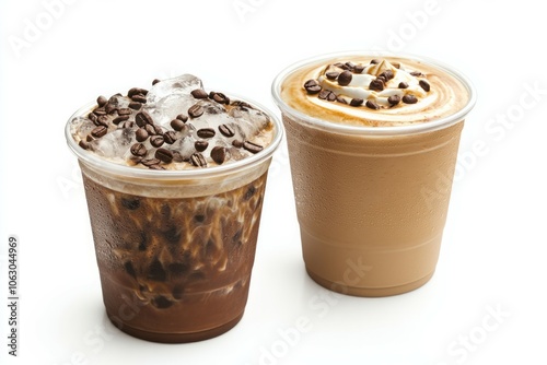 Product photography, ice americano and a latte coffee with white background