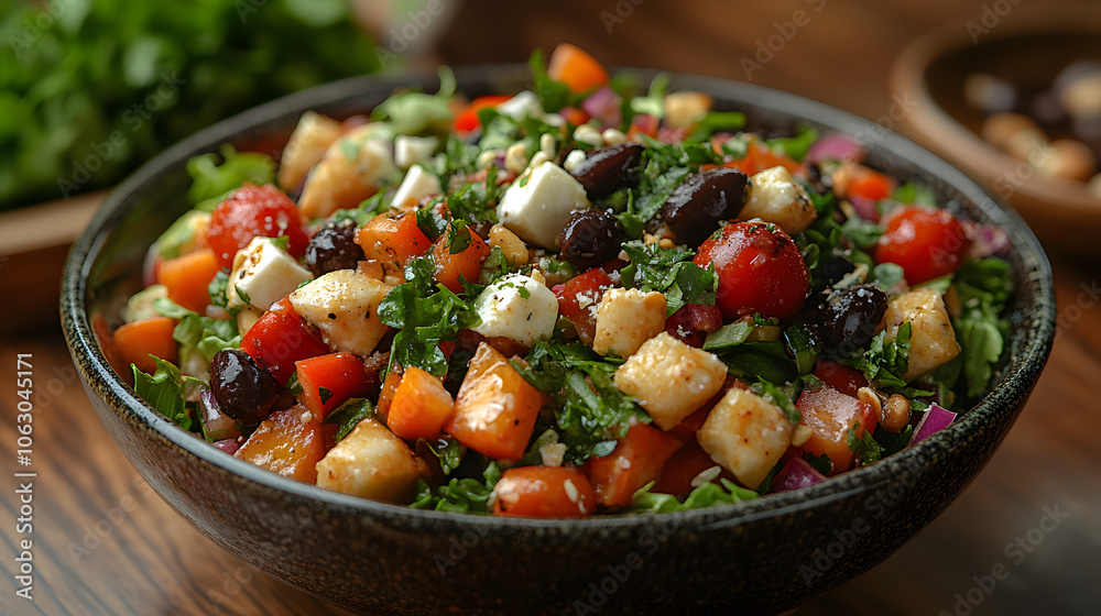A Vibrant Salad Bowl with Fresh Vegetables, Nuts, and a Variety of Colorful Ingredients
A Vibrant Salad Bowl with Fresh Vegetables, Nuts, and a Variety of Colorful Ingredients