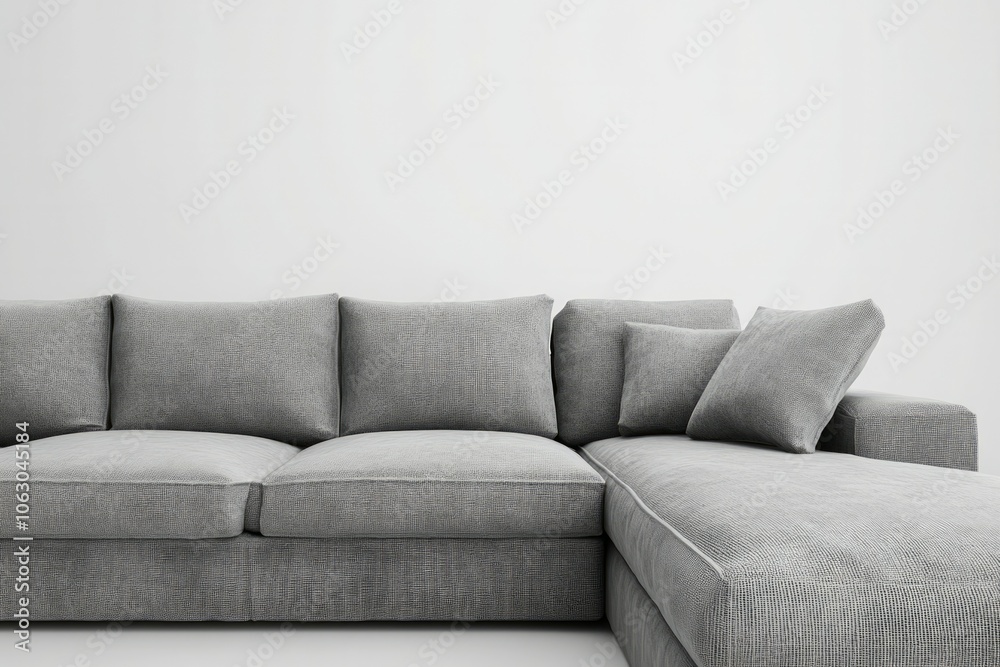 Shot of grey modern l shape couch with white background Shot of grey modern l shape couch with white background