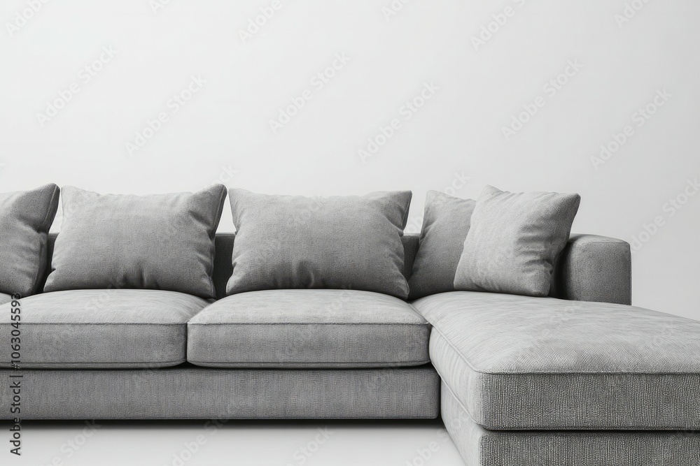 Shot of grey modern l shape couch with white background Shot of grey modern l shape couch with white background