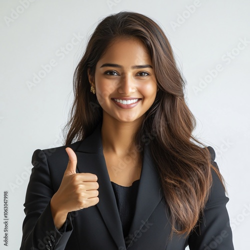 Confident Businesswoman Giving Thumbs Up photo