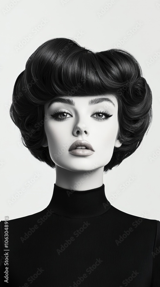 A woman with a short black bob and a black dress A woman with a short black bob and a black dress